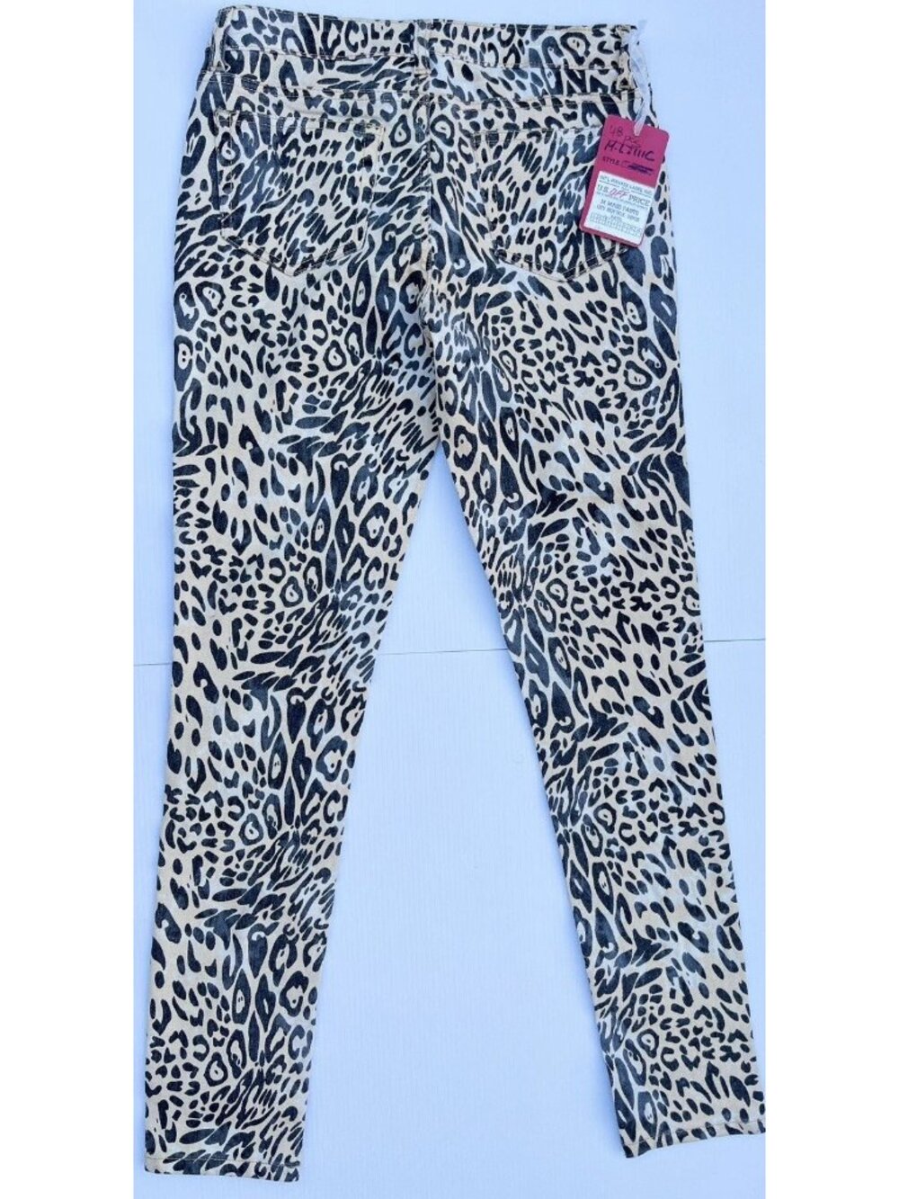 Womens Leopard Print Skinny Jeans Juniors 5/6 Low Rise Stretch Denim - Picture 4 of 10